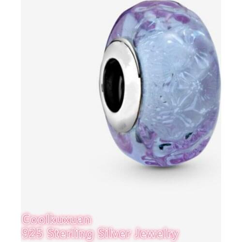 Spring 100% 925 Sterling Silver Wavy Fancy Violet Murano Glass Charm beads Fits Original Pandora bracelets Jewelry Making