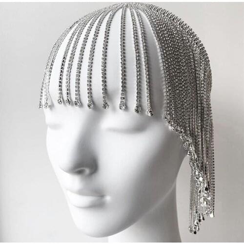 Luxury Tassel Crystal Forehead Bridal Headpiece Head Chain Jewelry for Girl Rhinestone Hair Chain Wedding Headdress Accessories