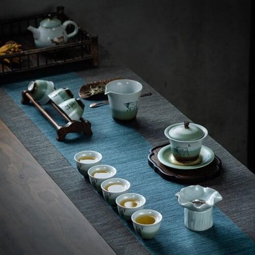 Wuniu Blessing Tea Set Porcelain Kung Fu Tea Set Household Tureen Teapot Full Set Gaiwan Tea Pot and Cup Set Ceramic Tea Set