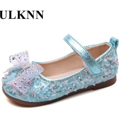 ULKNN New Girls Leather Shoes Round Head Baby Square Mouth Shoes Girls Sweet Soft Bottom Flowers Princess Shoes