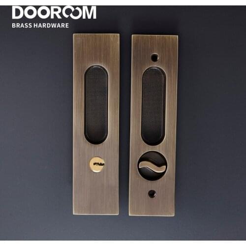 Dooroom Brass Sliding Door Lock Modern American Push Pull Hidden Handle Interior Living Room Bathroom Balcony Lockset With Keys