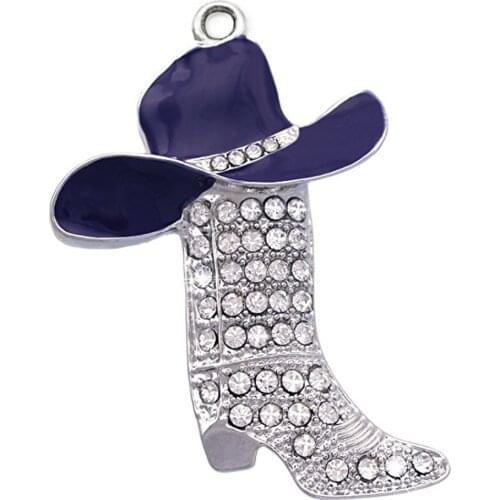 Enamel color hat white crystal boot charm cowboys cowgirls bracelet necklaces making souvenir gift accessory diy