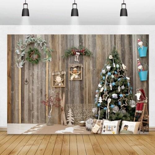 Photo Backdrop Christmas Tree Cartoon Pillow Wood Wall Child Party Photography Background Photocall For Photo Studio Photozone