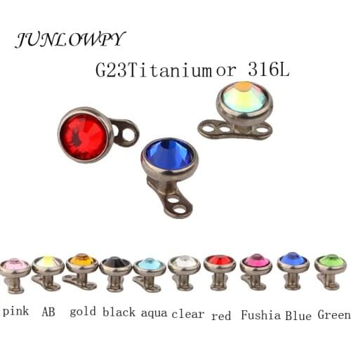 JUNLOWPY 1pcs G23 Solid Titanium Micro Dermal Dermal Skin Diver Surface Piercings Crystal Hidden Top Gauges Body