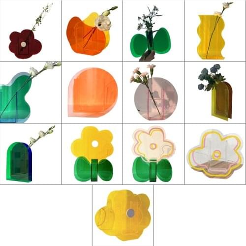 Colorful Acrylic Vase Transparent Flower Arrangement Ornaments Fashion Art