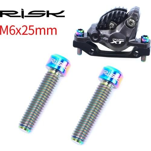 RISK 2pcs/box Mountain Bike M6x25mm Disc Caliper Brake Fixing Bolts Screws Extended Titanium Alloy