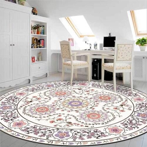 American-Style Pastoral Style Floral round Rug Pink Purple Carpet Living Room Bedroom Bed Blanket Anti-Slip Mat
