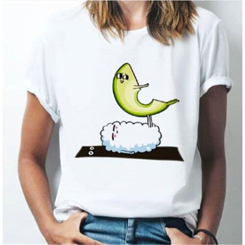 LINNA Womens Avocado vs Banana T-shirt Avocado Print Womens Cute Harajuku Vegetarian T-shirt Womens Stylish Matching Top