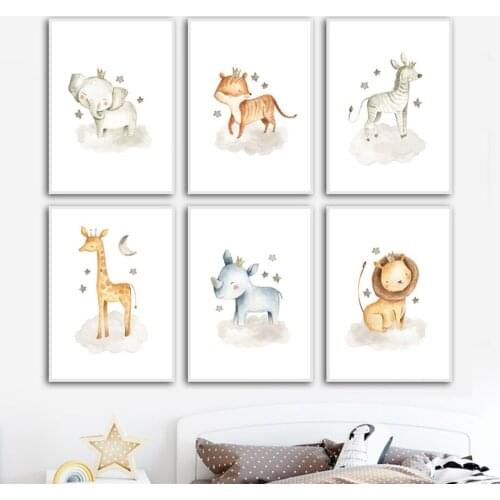 Moon Star Crown Fox Lion Elephant Nordic Posters And Prints Wall Art Canvas Painting Cartoon Wall Pictures For Kids Room Decor
