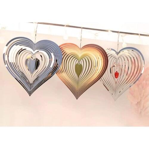 3D Heart Stainless Steel Metal Wind Spinner Rotating Hanging Decor Indoor Outdoor Garden Decoration Crafts Ornaments