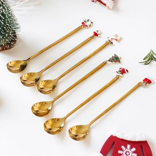 Multifunctional Coffee Spoons Christmas Dessert Stainless Steel Ice Cream Sugar Coffee Scoops Kitchen Tableware New Year Gift