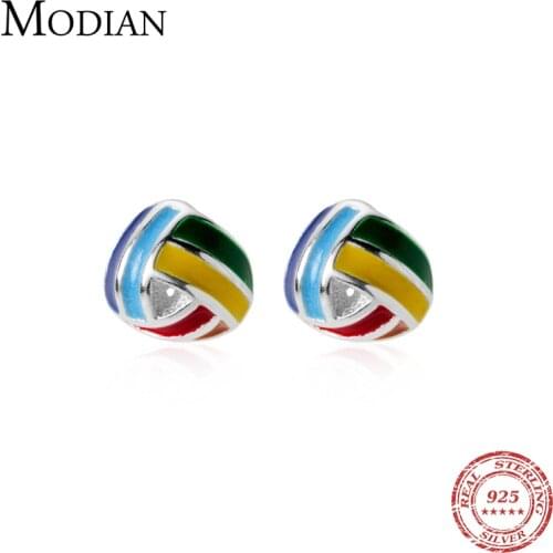 Modian Cute Enamel Stud Earrings for Women Gril Silver Jewelry Geometric 925 Sterling Silver Fashion Bijoux 2020 New Bijoux