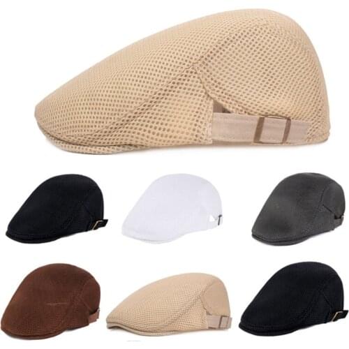 Mens Breathable Mesh Summer Duckbill Hat Newsboy Beret Ivy Cap Cabbie Flat Soft