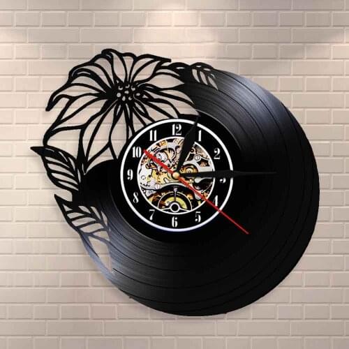 Beautiful Flower Artwork Floral Decor Wall Clock Made From Vintage Vinyl Record Unique Home Decor Modern Design Clock Wall Watch