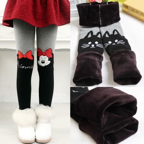 New Winter Spring Fur Leggings For Girls Children Pants Kids Thick Warm Elastic Waist Plus Velvet Leggings Pants Kids Leggings