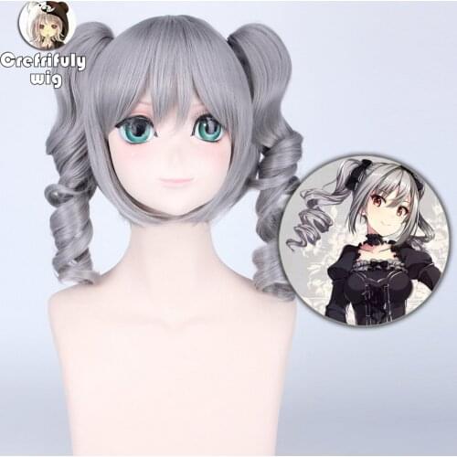 THE IDOLM STER Kanzaki Ranko Cinderella girls Medium Long Grey Cosplay Wig Anime Costume Party Wigs For Women + Wavy Ponytail