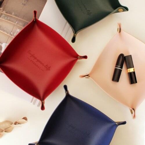 Bedside Tray Storage Tray PU Leather Tray Jewelry Organizer for Travel Makeup Lipstick Key Wallet Coin Box Storage Plate Supply