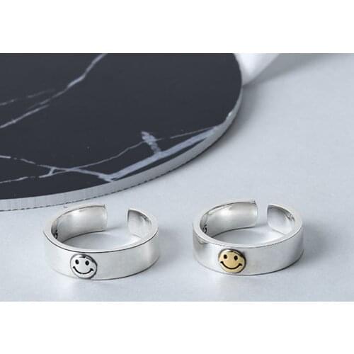 Retro Cute Smile Female Resizable Opening Rings Open Ring Silver Color Ring For Women Jewelry