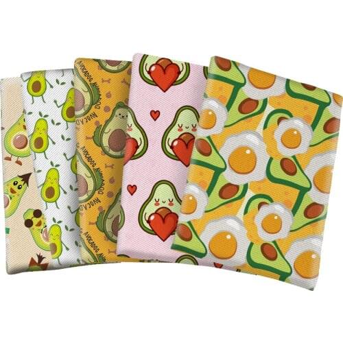 Avocado Cartoon Printed Fruit Twill Polyester Cotton Fabric for DIY Hair Bow Scarf Home Textiles Materials 50*145cm