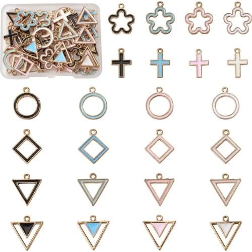 48pcs Alloy Enamel Charms Pendants Flower Cross for Diy Jewelry Making Supplies Earrings Bracelet Necklace Pendant Mixed Color