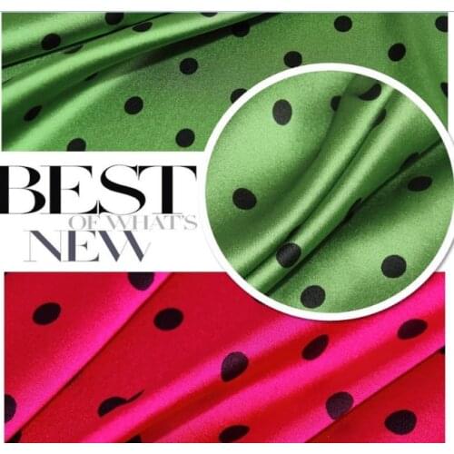 New Princess Yayoi Kusama Dot Elastic 100% Silk Satin Fabric For Dress Green/Red/Black 50cm