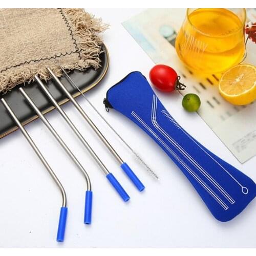 Reusable Drinking Straw Stainless Steel Straws Straight Bent Straw With Case Cleaning Brush Set Party Bar Accessory
