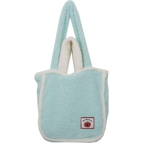 Women Plush Handbags Lamb Like Fabric Tote Female Messenger Shoulder Bags Lady Soft Fur Shopping Bag Cute Book Bag For Girls