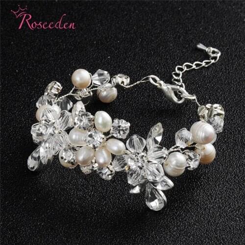 Handmade Crystal Rhinestone and Freshwater Pearls Wedding Bracelet Bridal jewelry Vintage bracelet Free Shipping RE3109