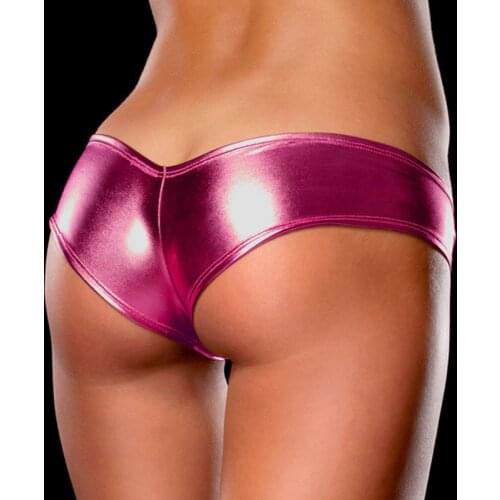 Sexy Panties for Women Lingerie Wetlook Patent Leather Lace Open Crotch Hole V-Back Mini Briefs Ladies Underwear