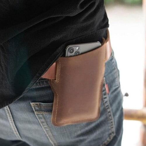 Vintage Leather Waist Bag Cellphone Loop Holster Mens Belt Bag Phone Pouch Wallet Phone Case for IPhone Samsung Huawei General