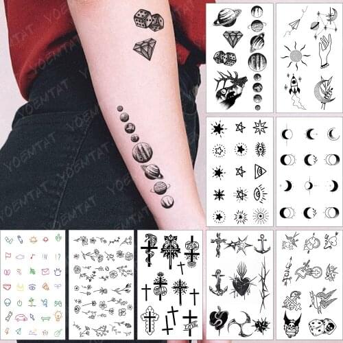 Waterproof Temporary Tattoo Sticker Small Diamond Planet Flash Tatoo Starry Deer Wolf Wrist Fake Tatto For Body Art Women Men
