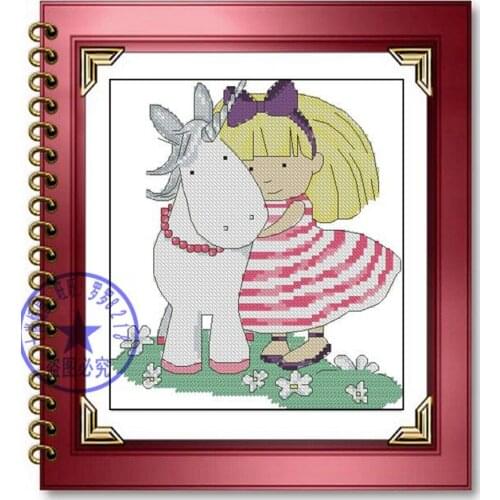 Embroidery Girl and Horse Counted Cross Stitch Christmas Stocking Patterns with 100% Cotton Floss& Free Shipping for Wall Decor