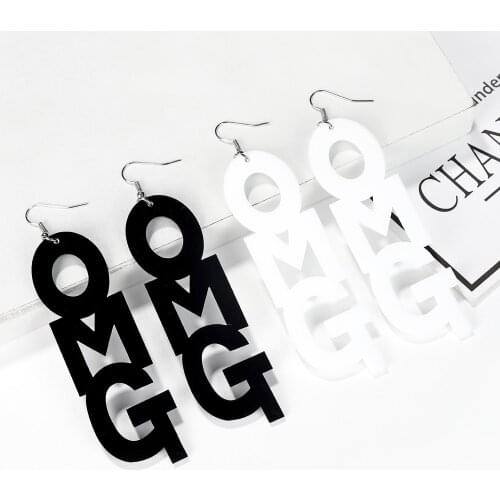 YAOLOGE Cool Gothic Hyperbole Personality Black White English Letters OMG Infinite Charm Hip Hop Nightclub Earrings For Women