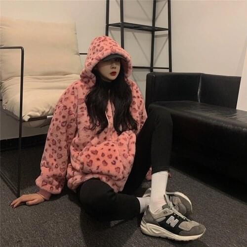 Pink Leopard Hoodies Womens Jacket 2021 New Autumn Spring Harajuku Pullover Casual Thick Warm Women Outwear mujer chaqueta