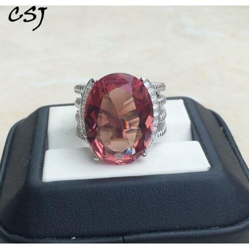 CSJ Big Stone Zultanite Ring Sterling 925 Silver Ov15*20mm15ct Created sultanite Color Change Fine Jewelry Women Party Gift box