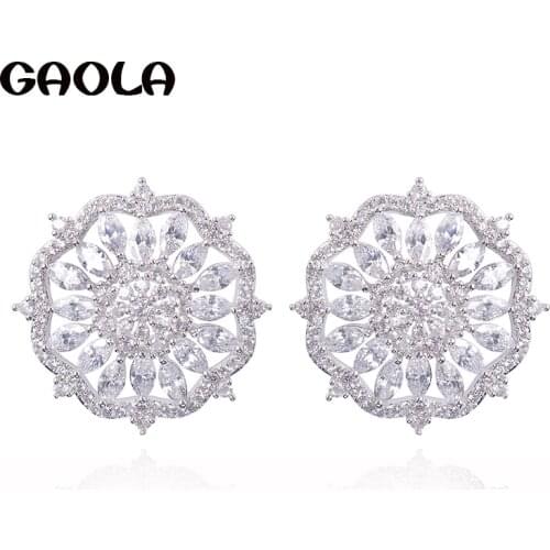 GAOLA Women Jewelry Big Round Spakling Cubic Zirconia Stud Earrings Christmas Gift GLE7280Y