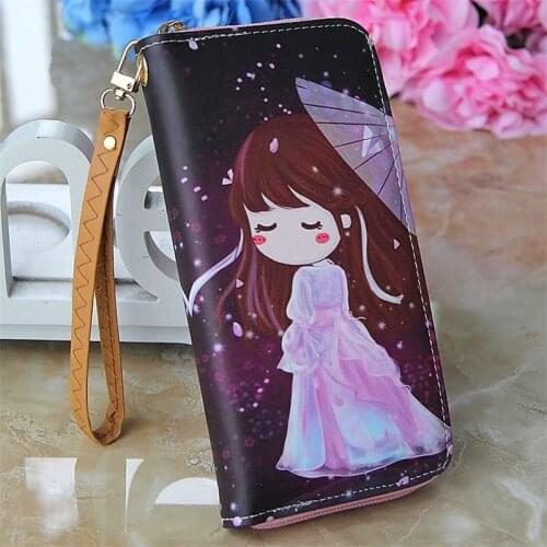 Umbrella Long Hair Girl Wallet New Design Women Wallet With Wrist Strap Long Clutch Wallets Coin Purse Ladies Zipper Leather