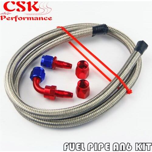 1M 3FT AN6 Nylon Stainess Steel Braided Oil Fuel Hose + 90 Deg & Straight Swivel Fittings