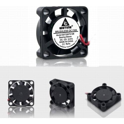 Gdstime 2 PCS 25mm x 7mm 12V XH2.54 2Pin Small Micro Blushless DC Cooling Fan 25x25mm 2507 25x25x7mm