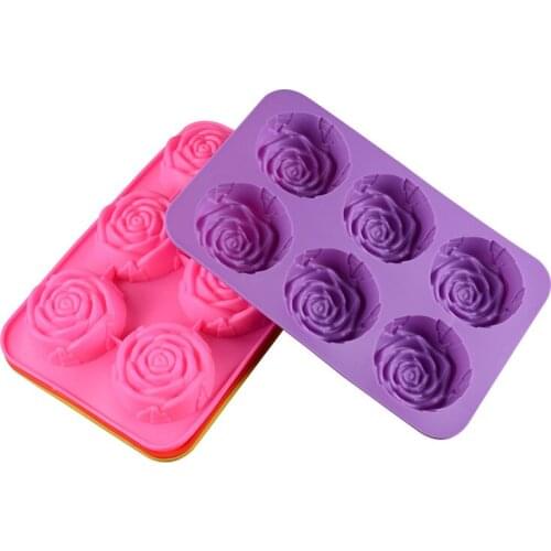 50pcs silicone molds 6 lattices rose cake pudding molds handmade soap moulds lin2848