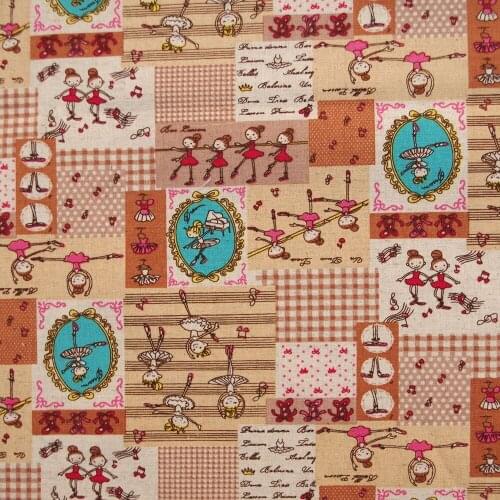 70cmx50cm Cotton Linen Fabric for handmad, bed, bag, curtain Sewing - Patch, dot, mirror,ballet girl (Soil yellow) (SL005B)