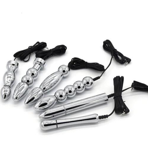 Electric shock accessories anal plug double electrode metal prostate massager G point clitoris stimulation toys men and women