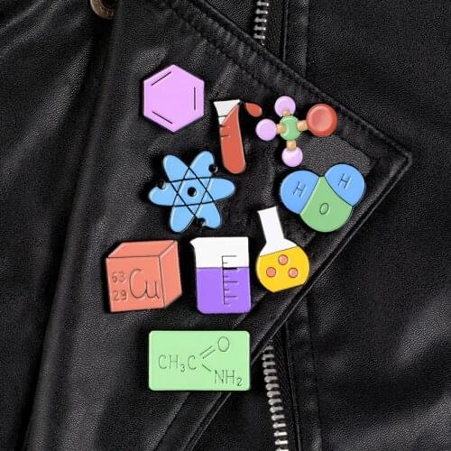 Science Fans Chemistry Experiment Conical Flask pins molecular structure brooches Badges Lapel pins Science jewelry Gifts