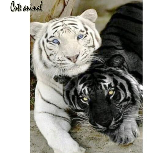 Black white tiger animal 5d diy diamond painting Full square round drill diamond mosaic diamond Embroidery diy Custom photo gift