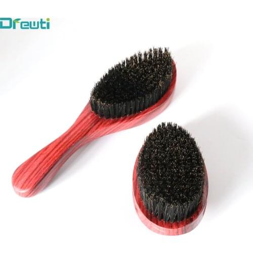 DREWTI Hair Comb Medium Soft Boar Bristle Wooden Brush Head Curved Palm Wave Brush 360 Mens Wave Brush Styling Tool