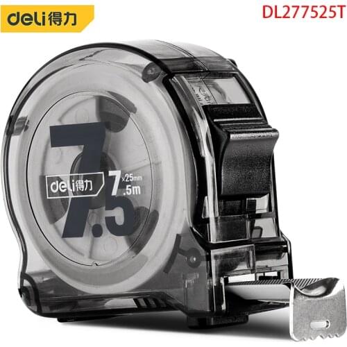 Deli DL277525T Transparent Steel Ruler Measuring Tools Carbon Steel Tape Specification: 7.5mx25mm Transparent Tape Measure Shell