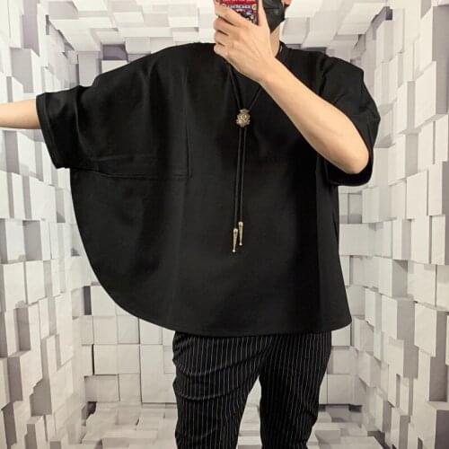 Trendy mens new oversized bat sleeve T-shirt dark black large half sleeve T-shirt summer designer short sleeve fashion