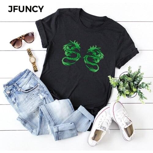 JFUNCY Plus Size Women T-shirts 2020 Summer New Printed T Shirt Female Short Sleeve Cotton Tee Top Woman Casual Loose Tshirt