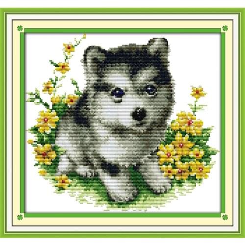 Everlasting Love Husky Chinese Cross Stitch Kits Ecological Cotton Stamped Printed 11CT DIY Gift New Year Decorations For Home
