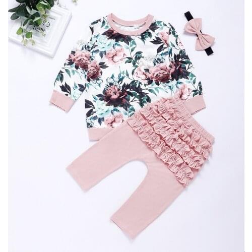 3 pieces Baby Girl Clothes Baby Girls Long Sleeve T-shirt + Pants + Headband Outfits Children autumn Casual Clothing Set